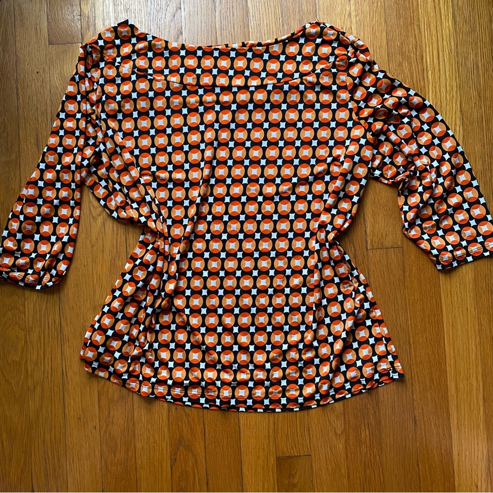 Boat neck retro print elbow length top